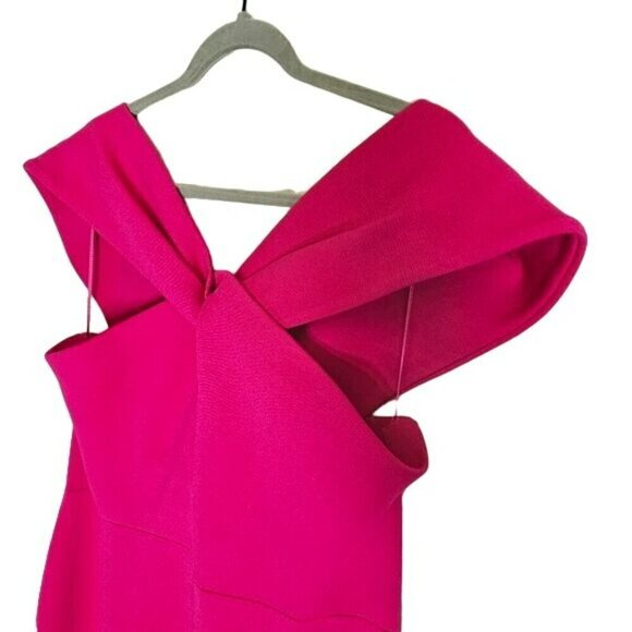 ST. JOHN Twisted Off-the-shoulder Milano Knit Midi Dress Stretchy Fall 2022‎ 18 - Picture 2 of 16